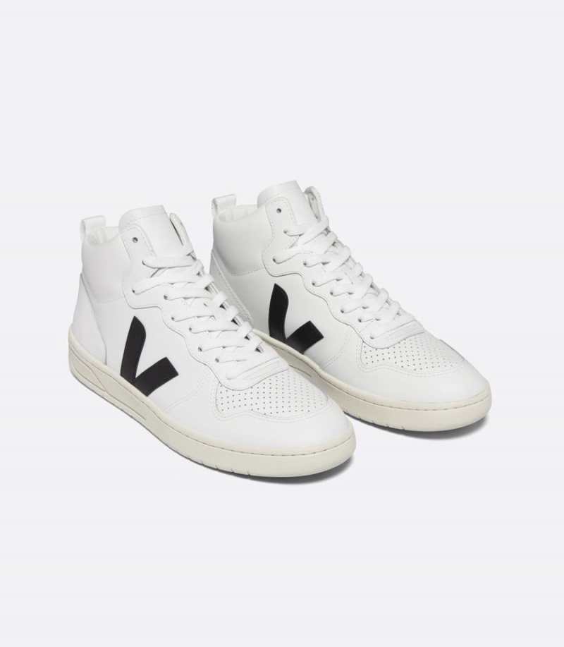 Ψηλα Sneakers ανδρικα Veja V-15 δερματινα ασπρα μαυρα | MTJ253KF