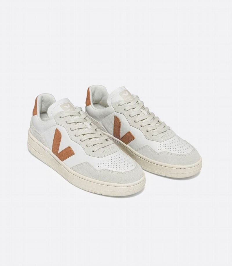 Χαμηλα Sneakers γυναικεια Veja V-90 δερματινα Umber ασπρα γκρι καφε | SLK2762ZX