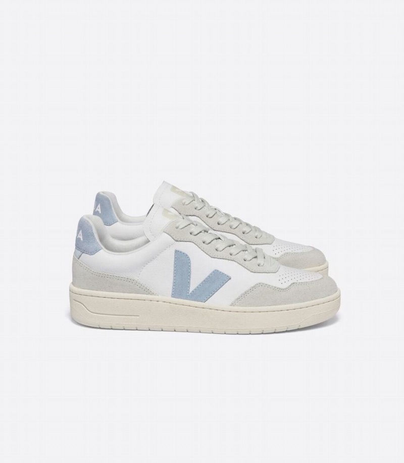 Χαμηλα Sneakers γυναικεια Veja V-90 δερματινα ασπρα γκρι μπλε | ETS3014OP