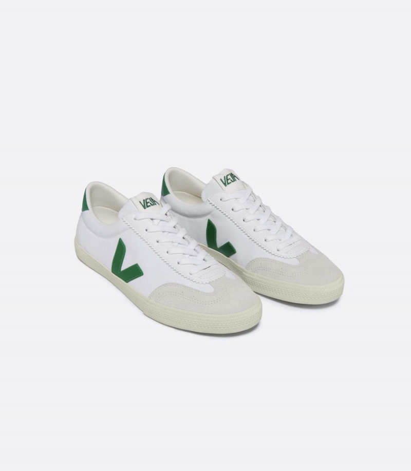 Χαμηλα Sneakers γυναικεια Veja Volley καμβα ασπρα πρασινο | CJK657BZ